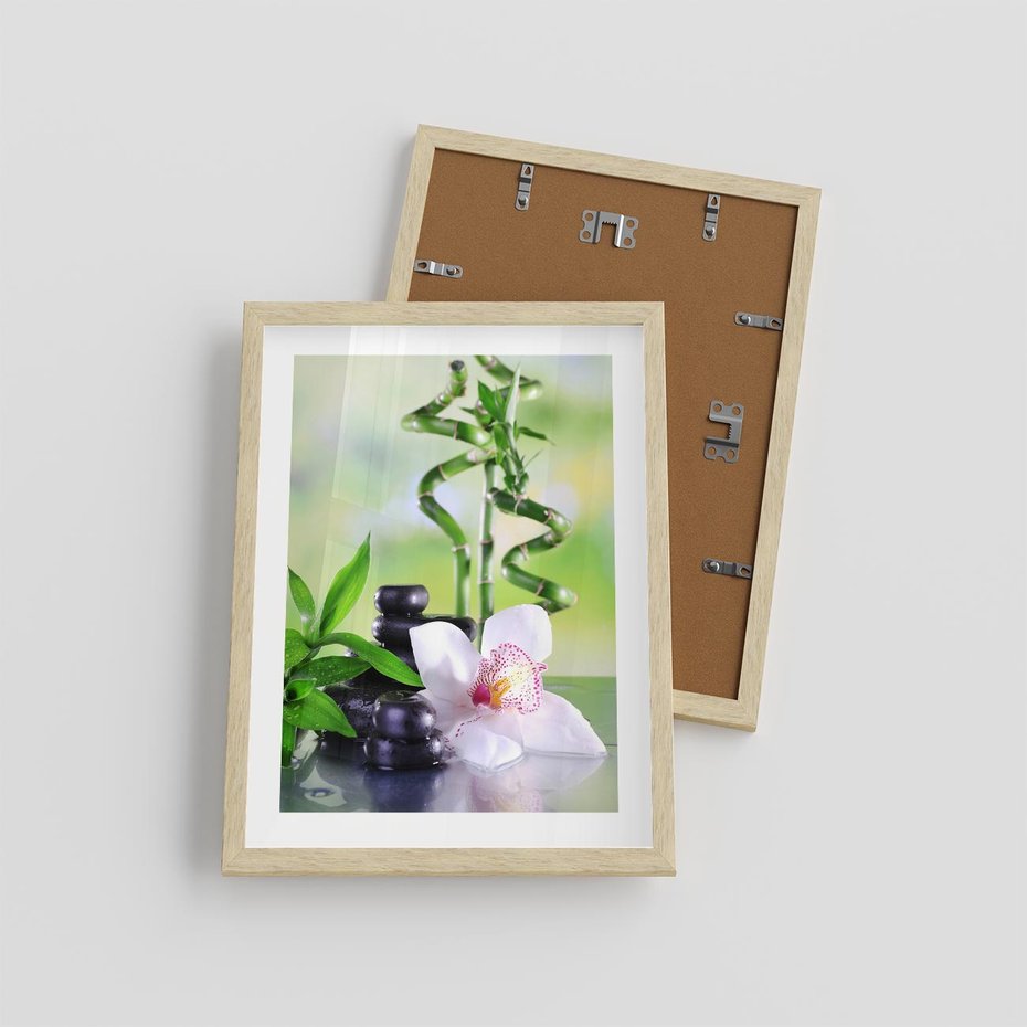 Plakat w ramie 30x40 - Spa pełne kwiatów i relaksu - spa, kwiat - rama drewno