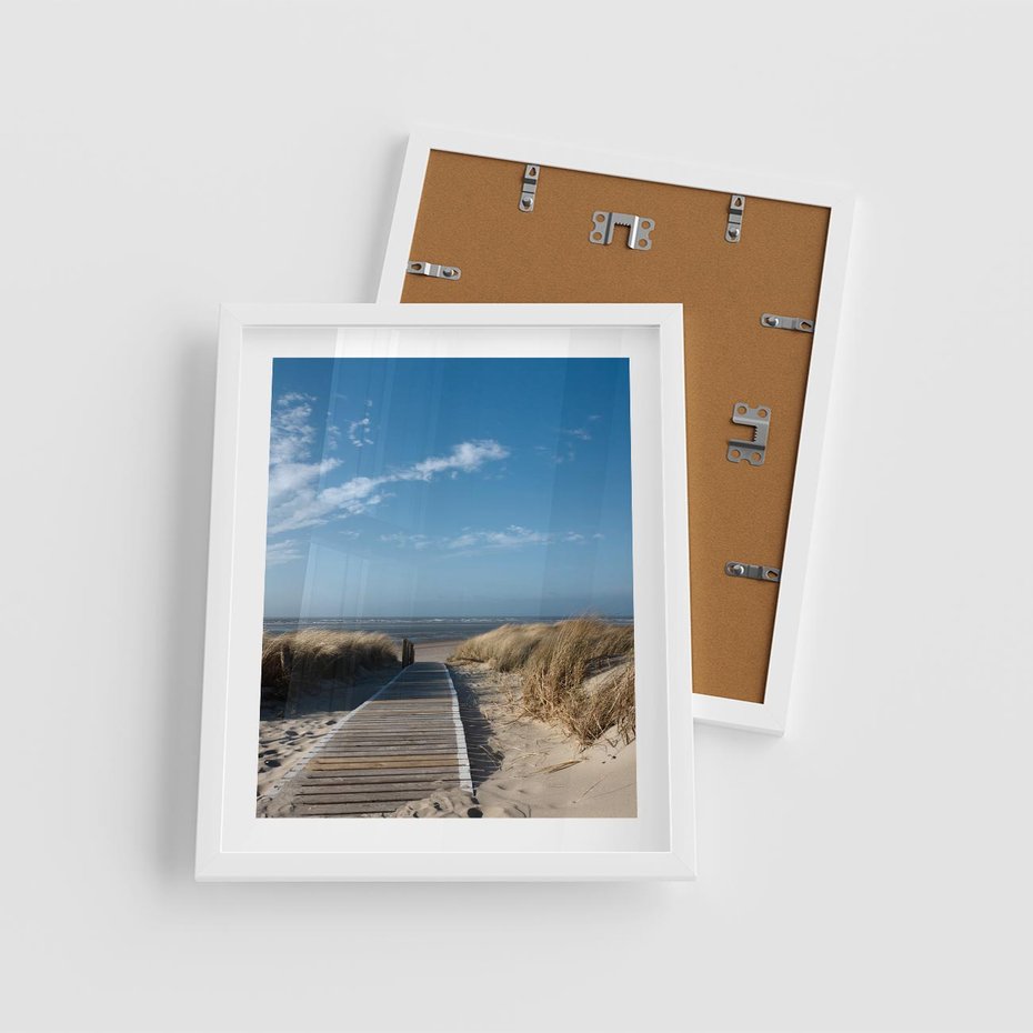 Plakat w ramie 40x50 - Boho na Plaży - plaża, pomost - rama biała