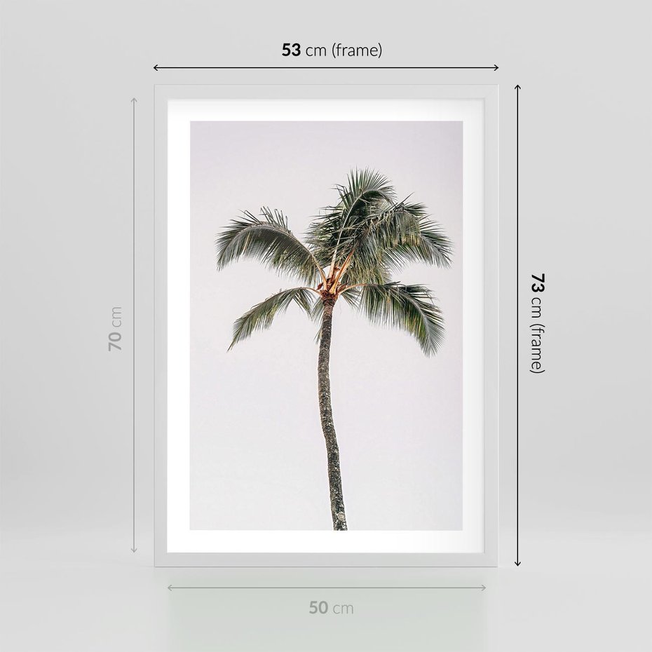 Plakat w ramie 50x70 - Wakacyjne Marzenia - palma na tle nieba - rama biała