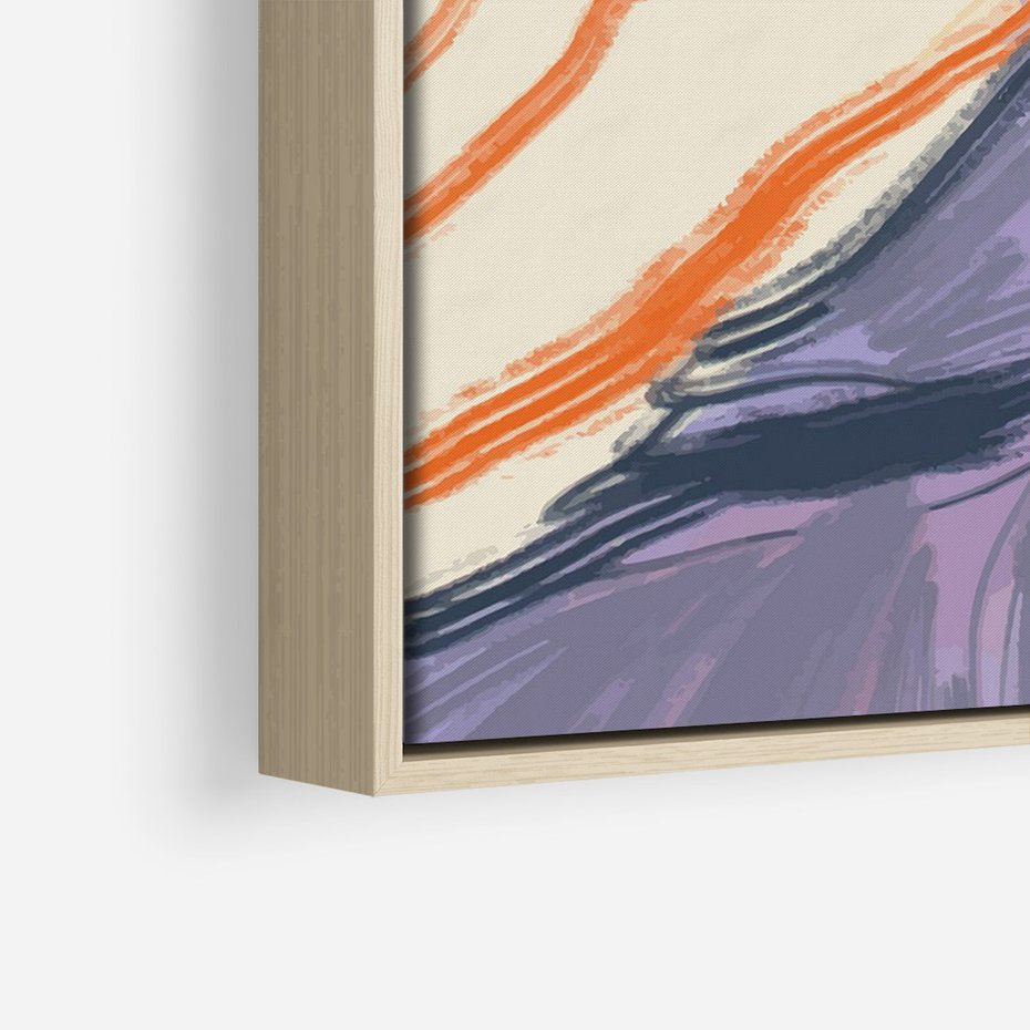 Obraz w ramie 70x100 - Pokreślony Świat - abstrakcyjne formy, odcienie pomarańczu i fioletu - rama drewno