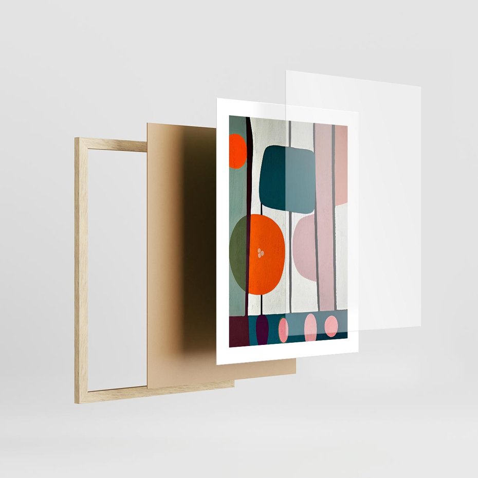 Plakat w ramie 30x40 - Migotliwa Aura Serca - abstrakcyjny obraz olejny, dziwne formy - rama drewno