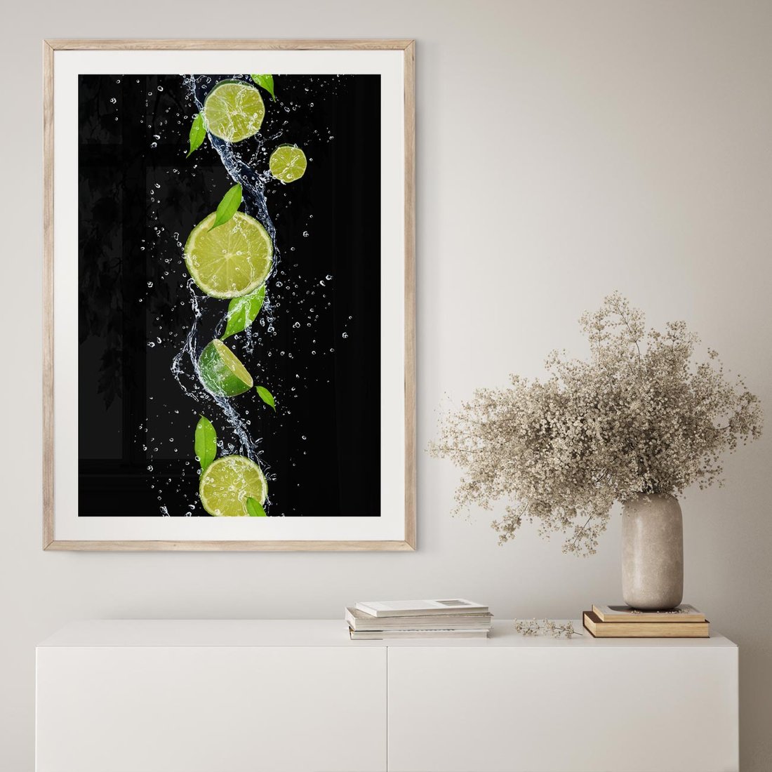 Plakat w ramie 50x70 - Świeżość Cytrusów - limonki, cytryny - rama drewno