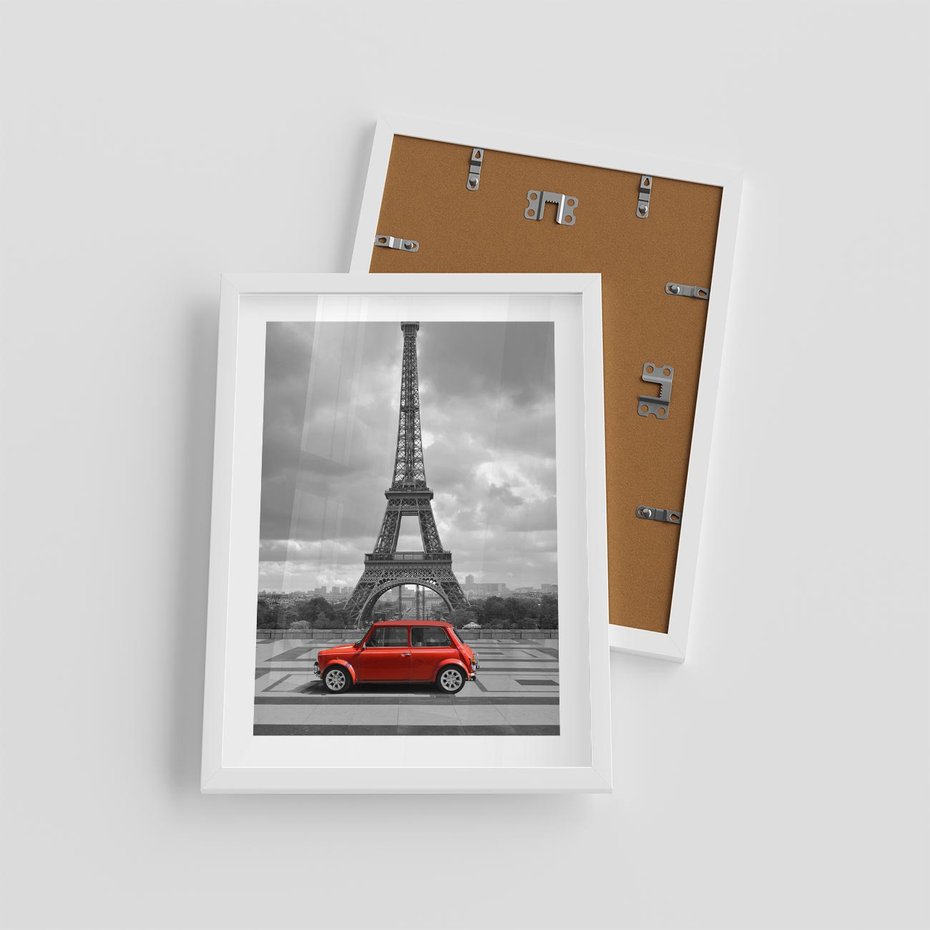 Plakat w ramie 30x40 - Paryż z wieżą Eiffla w tle - Paryż, Eiffla - rama biała