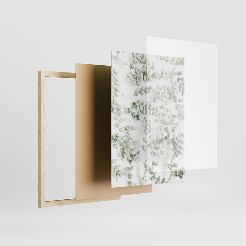 Zestaw obrazy w ramie 30x40 galeria - Liście, zieleń, minimalizm - rama drewno