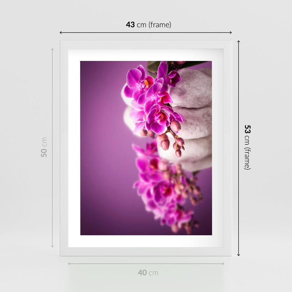 Plakat w ramie 40x50 - Relaksująca orchidea w spa - spa, orchidea - rama biała