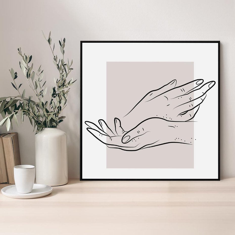 Obraz w ramie 50x50 - Wibracje Nieprzewidywalnych Form - bogo plakat, dłonie - rama czarna