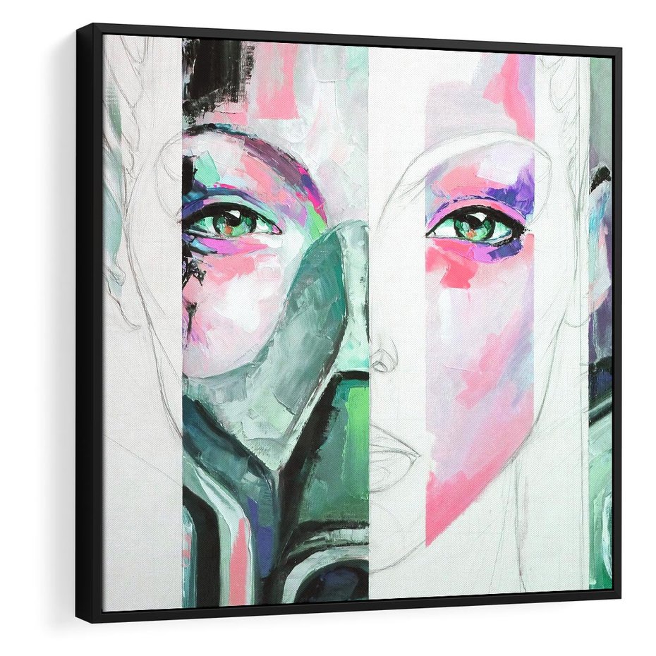 Obraz w ramie 50x50 - Niezakończona Piękność - abstrakcyjny obraz olejny, portret kobiety - rama czarna