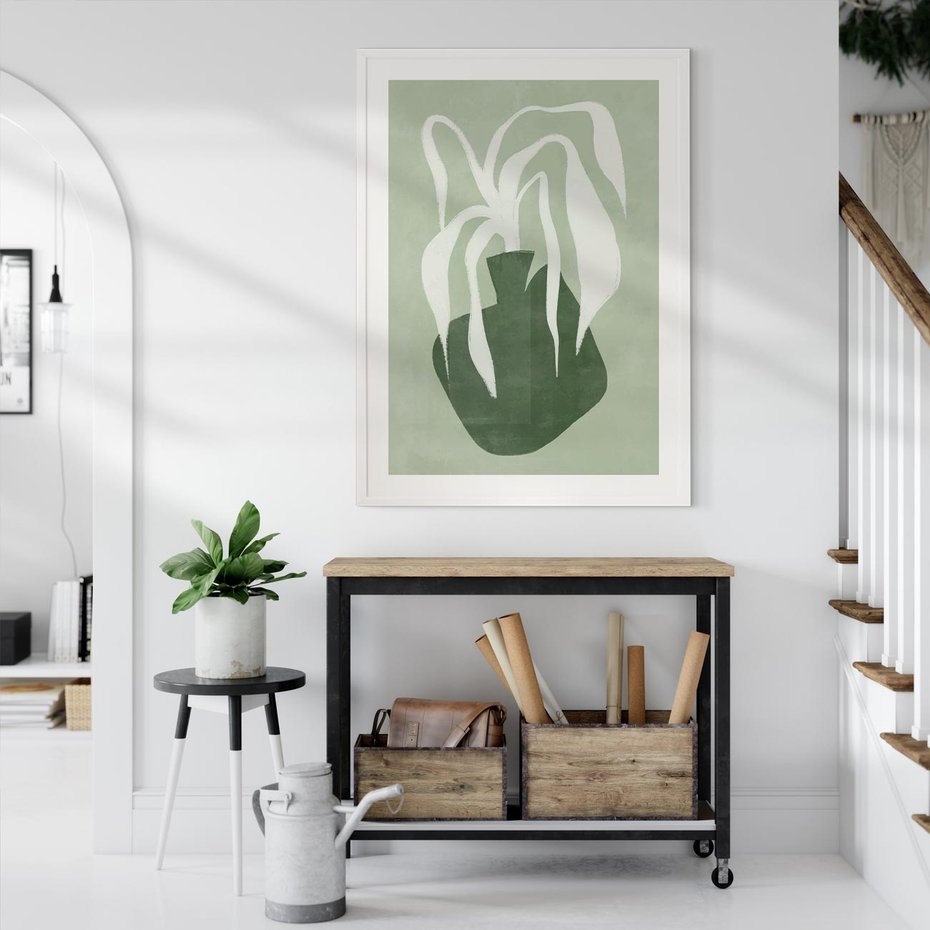 Plakat bez ramy 21x30 - Zieleń Pulsującego Spokoju - zielona abstrakcja, zgaszona zieleń