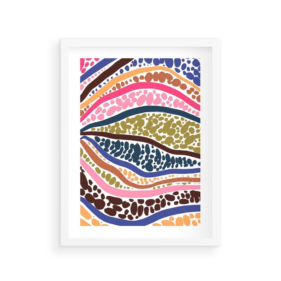 Plakat w ramie 30x40 - Wibracje Plam - kolorowe wzory, tęczowe żywe kolory - rama biała