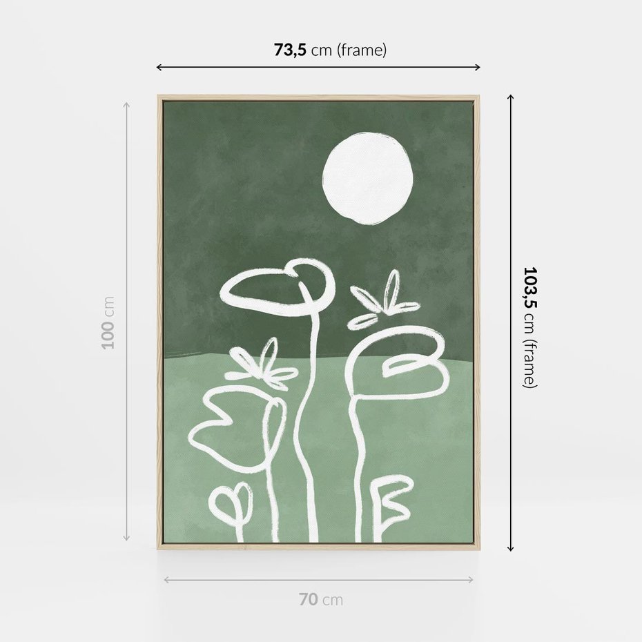 Obraz w ramie 70x100 - Wibracje Naturalnej Równowagi - zielony plakat, roślinne inspiracje - rama drewno