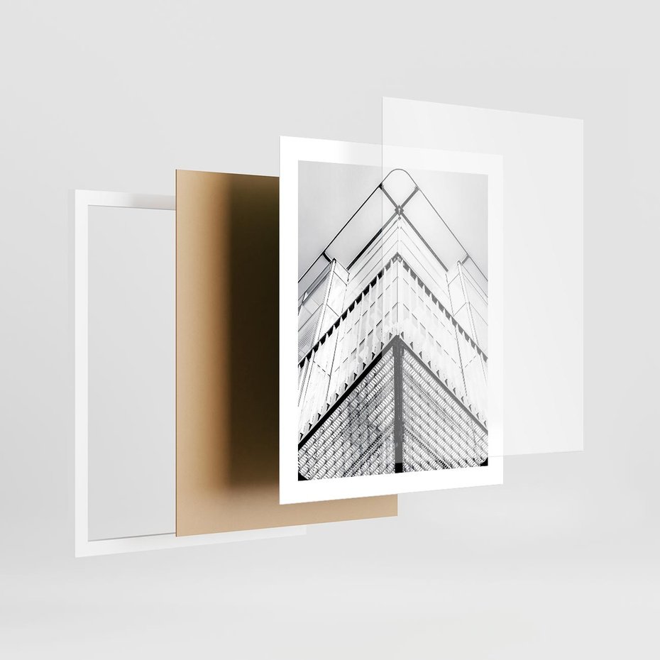 Plakat w ramie 40x50 - Elegancja Współczesnej Architektury: Wieżowiec w Monochromii - nowoczesna architektura, czarno biała fotografia - rama biała