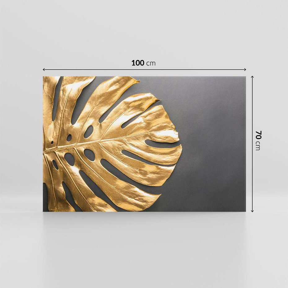 Obraz na płótnie 100x70 - Złoty Liść Monstera - złoty, liść