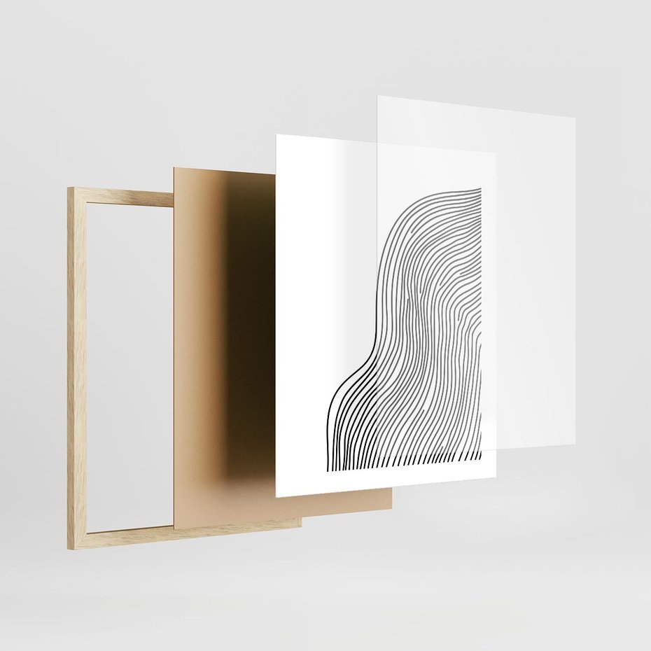 Plakat w ramie 40x50 - Refrakcje Przestrzeni - mnimalistyczna forma, czarne linie - rama drewno
