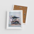 Plakat w ramie 40x50 - Plażowa Kolorystyka: Budka Ratownika w Pastelach - pastelowa budka ratownika, plaża Miami - rama biała
