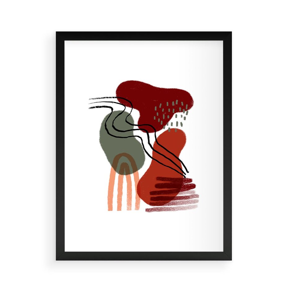 Plakat w ramie 50x70 - Boho Przenikanie - abstrakcyjna sztuka, boho kształty - rama czarna