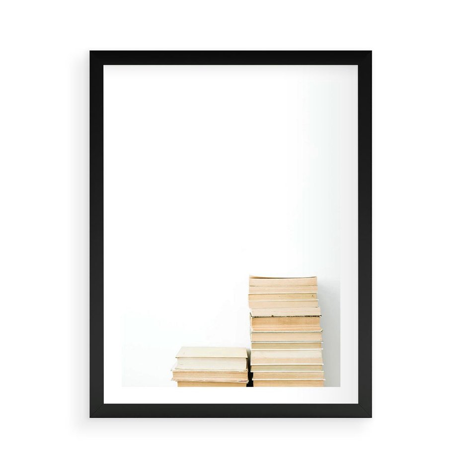 Plakat w ramie 50x70 - Estetyka Literatury - stos książek, minimalistyczna kompozycja - rama czarna