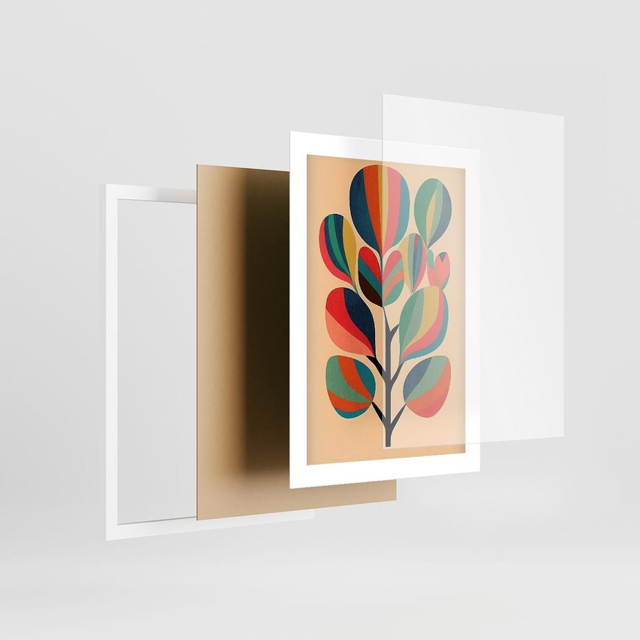 Plakat w ramie 30x40 - Harmonia Rozplątanych Form - abstrakcyjny kolorowy tęczowy obraz, inspiracje roślinne - rama biała