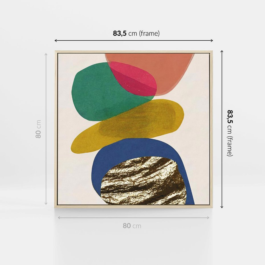 Obraz w ramie 80x80 - Kolorowe Przenikanie Kształtów - abstrakcyjne formy, obraz olejny - rama drewno