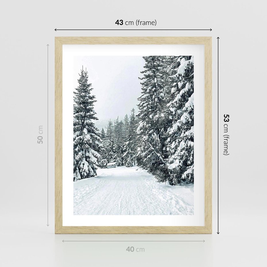 Plakat w ramie 40x50 - Magia Zimy na Obrazie - las, zima - rama drewno