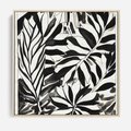 Obraz w ramie 80x80 - Czarne Liście - akwarelowy obraz, czarno biały - rama drewno