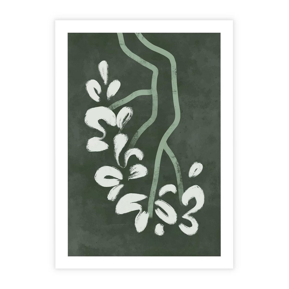 Plakat bez ramy 30x40 - Rozkwitające Zielone Gałęzie - abstrakcyjne delikatne zielone linie, podobne do gałęzi kwiatów
