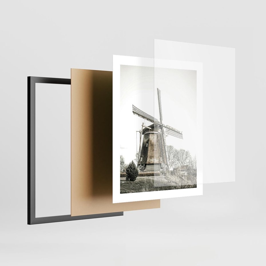Plakat w ramie 40x50 - Wiejska Idylla z Młynem - wiatrak, młyn - rama czarna
