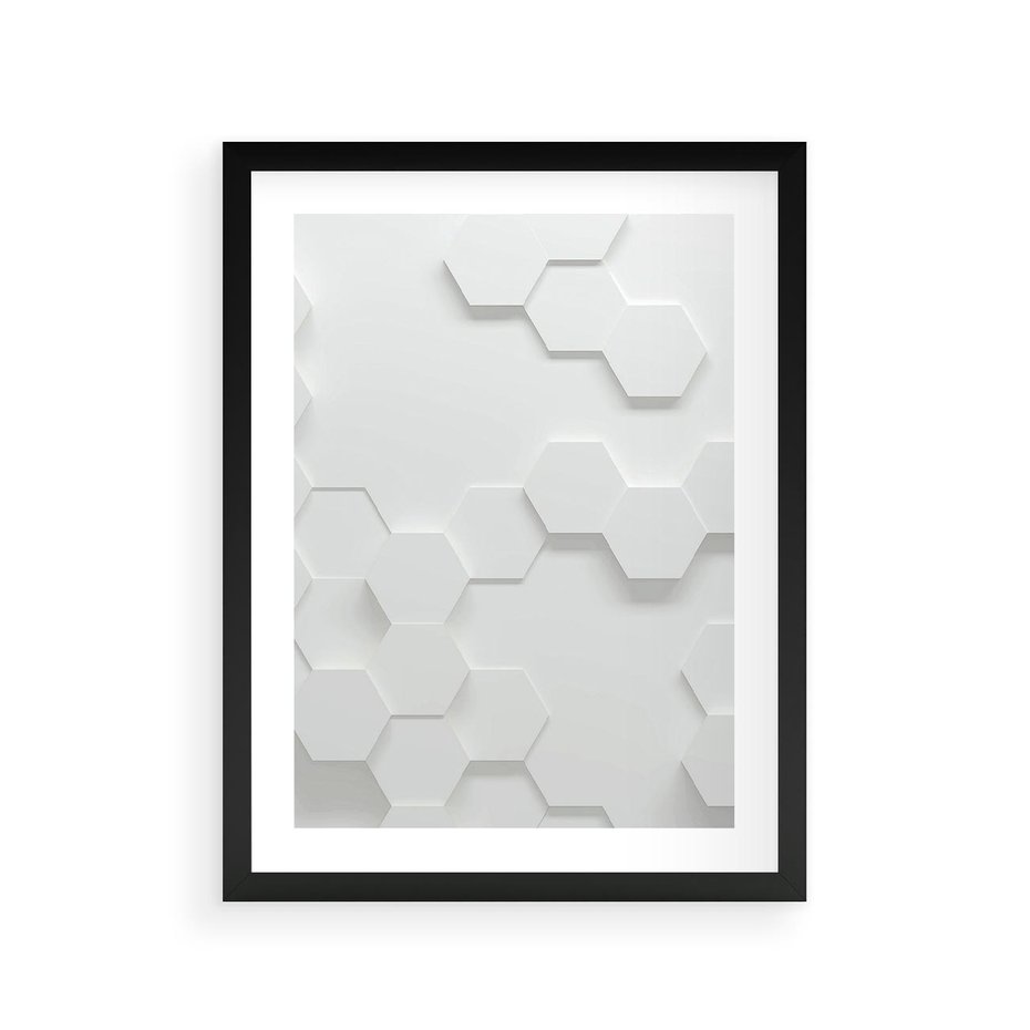 Plakat w ramie 30x40 - Przestrzenne Zabawy - geometryczne, 3D - rama czarna