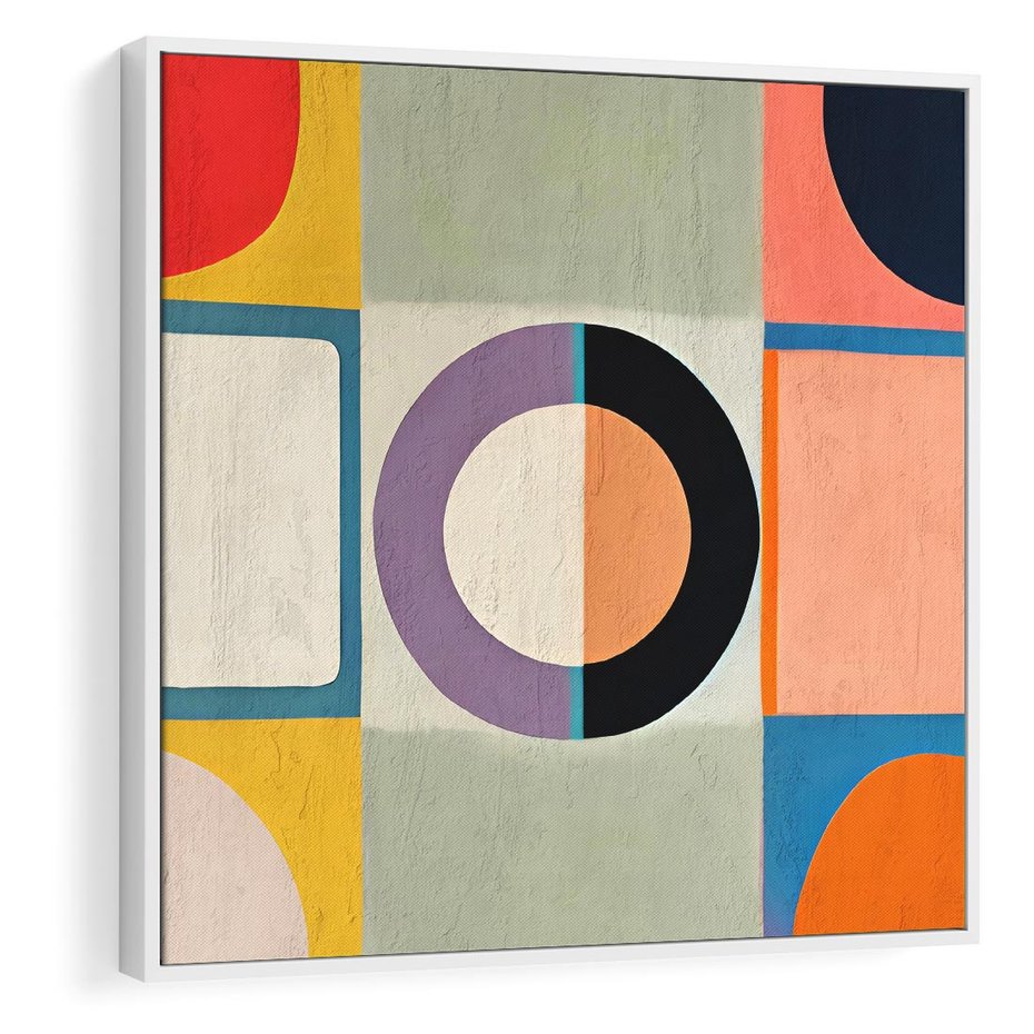 Obraz w ramie 80x80 - Taniec Kształtów Emocji - abstrakcyjne geometryczne kształty, olejny obraz - rama biała