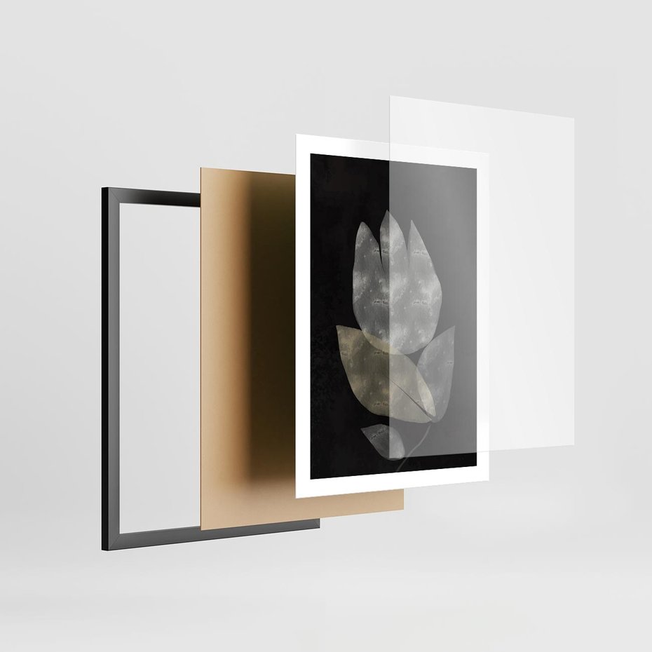 Plakat w ramie 50x70 - Nocne Uniesienia - abstrakcyjny kwiat, mroczna atmosfera - rama czarna