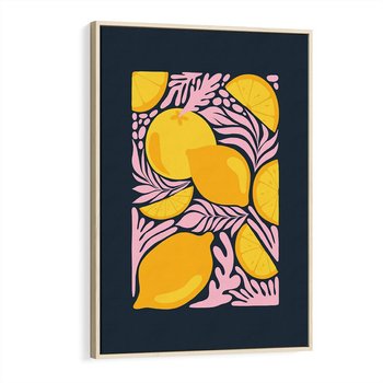 Obraz w ramie 80x120 - Kreatywne Rytmy - granatowe tło, nowoczesna kompozycja - rama drewno