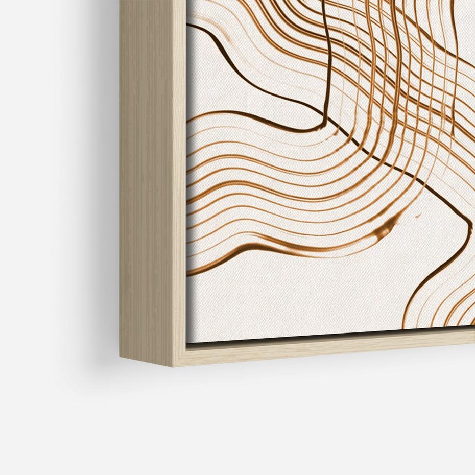 Obraz w ramie 100x70 - Ścieżki pędzla i myśli - minimalistyczna kompozycja, abstrakcyjne brązowe linie na białym tle - rama drewno