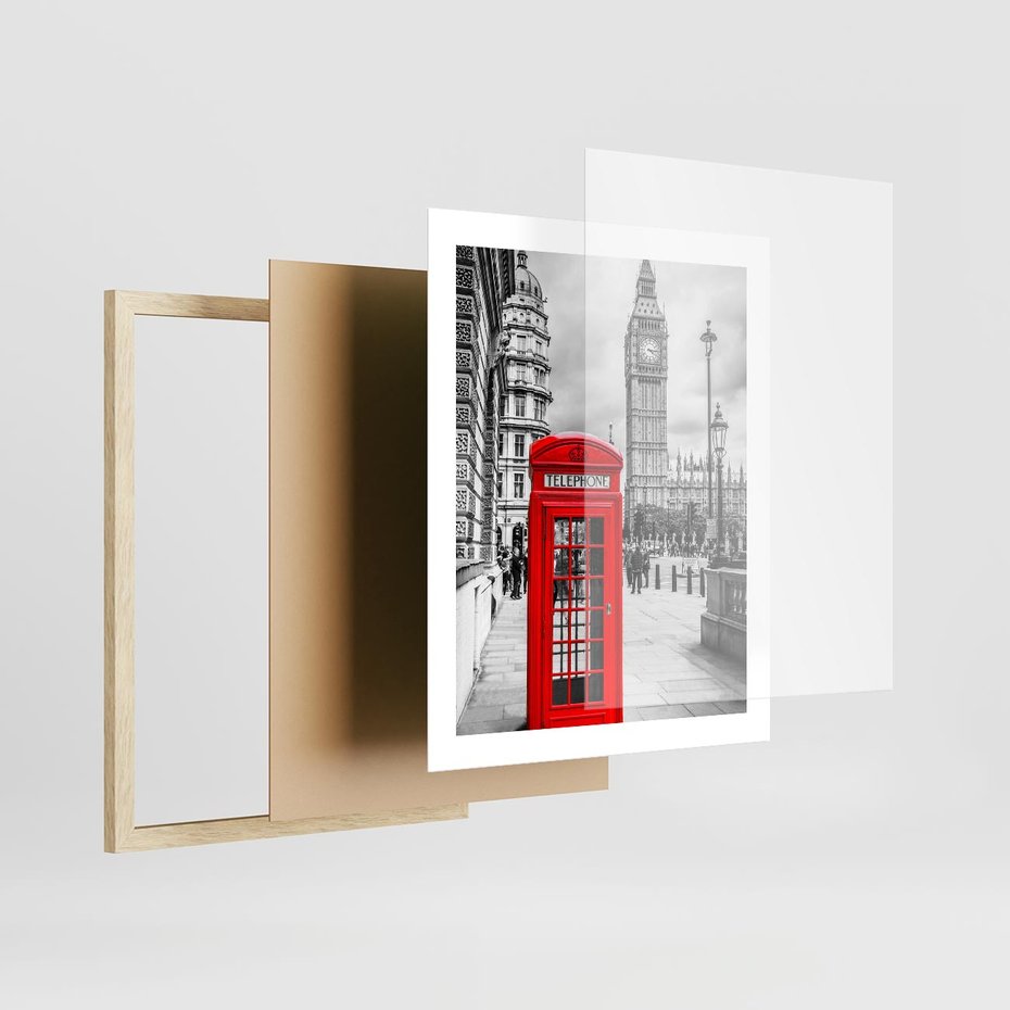 Plakat w ramie 40x50 - Ikoniczna budka w Londynie - Londyn, budka - rama drewno