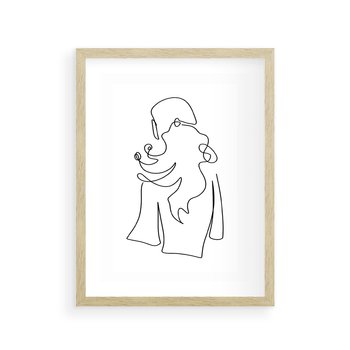 Plakat w ramie 40x50 - Zaklęte Linie - szkic kobiety, jedną linia - rama drewno