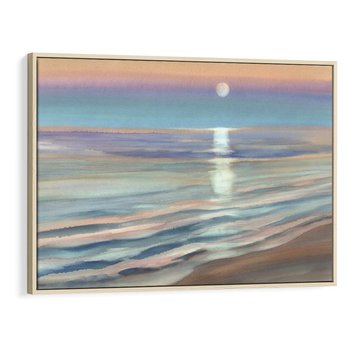 Obraz w ramie 70x50 - Witraże roziskrzonych myśli - akwarela, zamglony wschód słońca - rama drewno