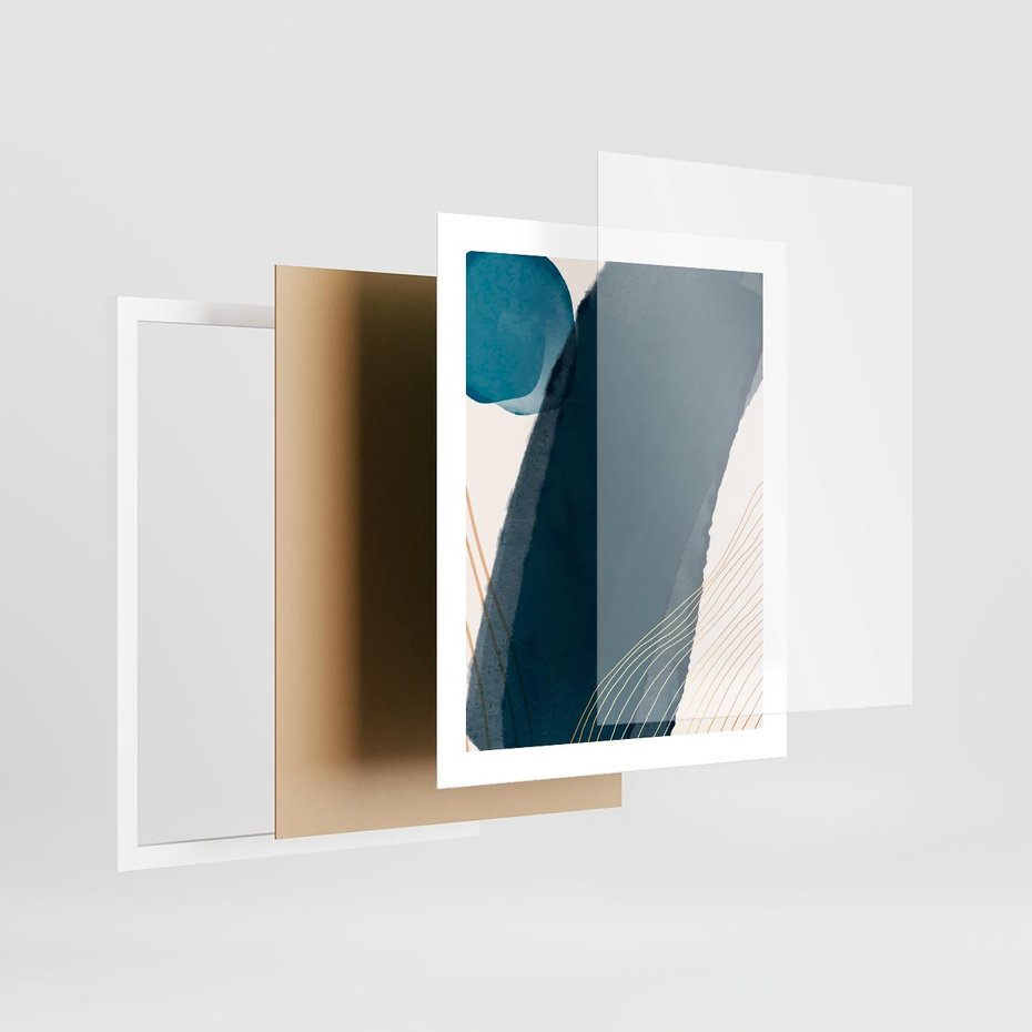 Plakat w ramie 40x50 - Nocne Widzenia - abstrakcyjna granatowa plama, akwarela - rama biała