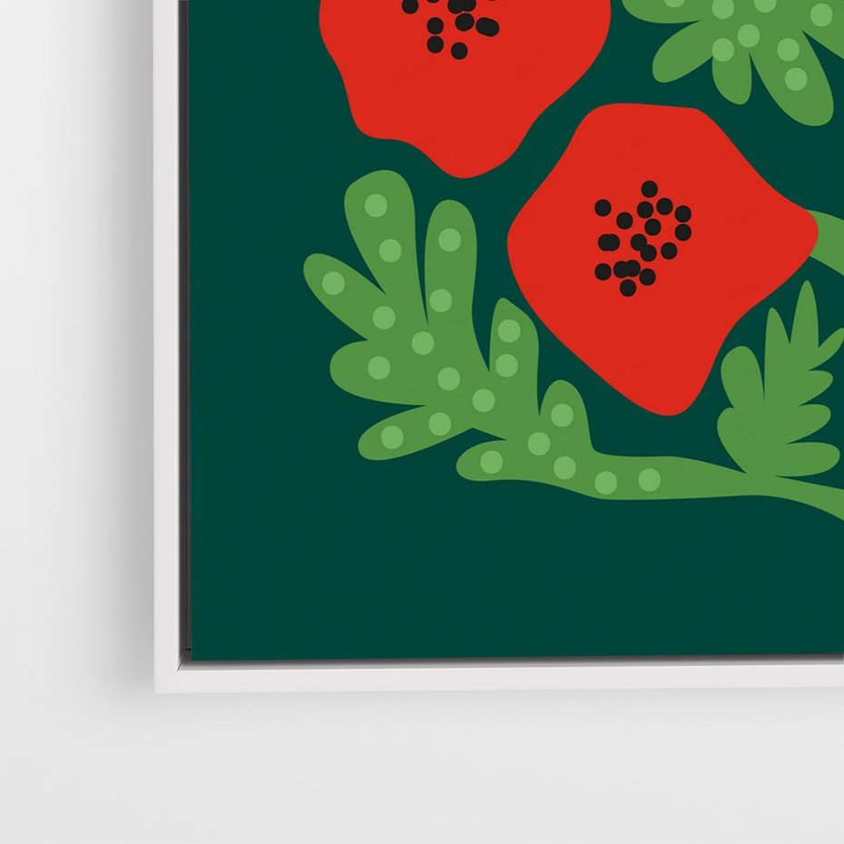 Obraz w ramie 80x80 - Księga Odbić - abstrakcyjna kwiatowa kompozycja, zielone mocne tło - rama biała