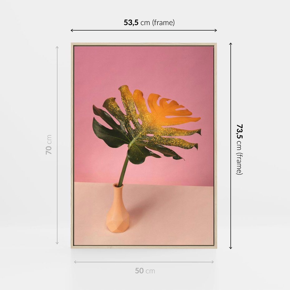 Obraz w ramie 50x70 - Egzotyczna monstera - monstera, liść - rama drewno