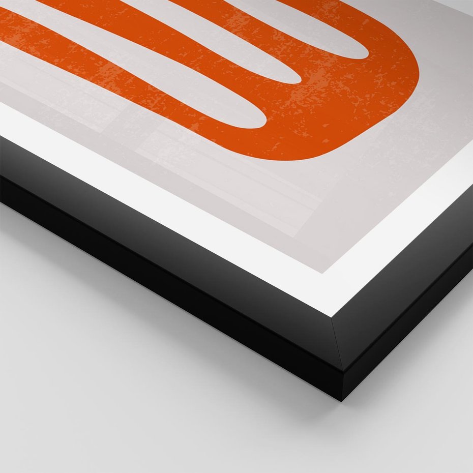 Plakat w ramie 50x70 - Eksploracja Nowego Światła - abstrakcyjna pomarańczowa forma, minimalizm - rama czarna