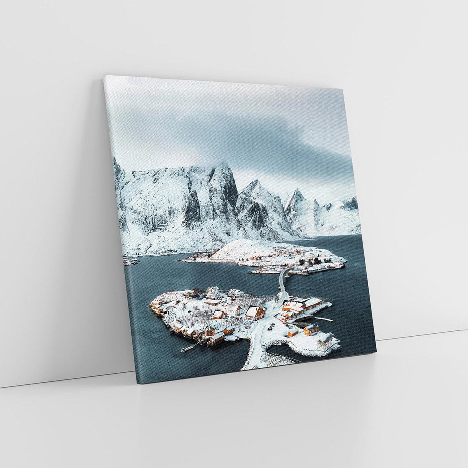 Obraz na płótnie 40x40 - Ciepło i Urok Północy - skandynawskie, domki