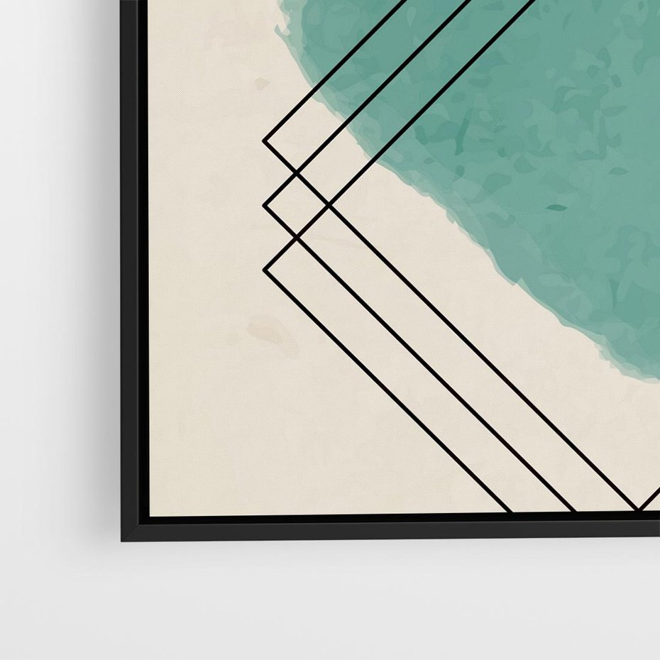 Obraz w ramie 50x50 - Impresje Przestrzeni - akwarelowa plama, geometryczne szkicowane kształty - rama czarna