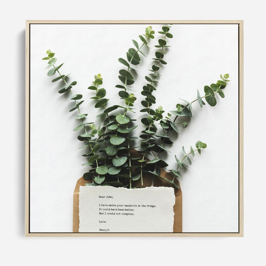 Obraz w ramie 80x80 - Eukaliptusowa harmonia - eukaliptus, liście - rama drewno