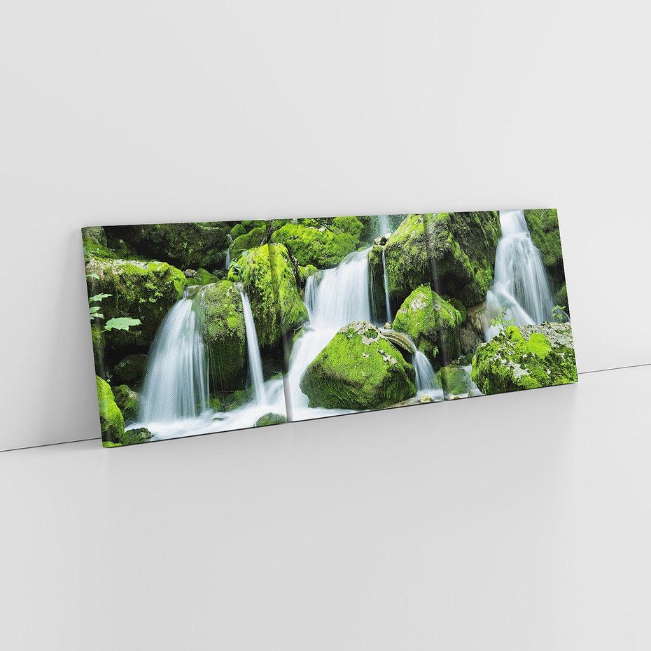 Obraz na płótnie 150x50 - Spokojny wodospad w lesie nad rzeką - wodospad, las