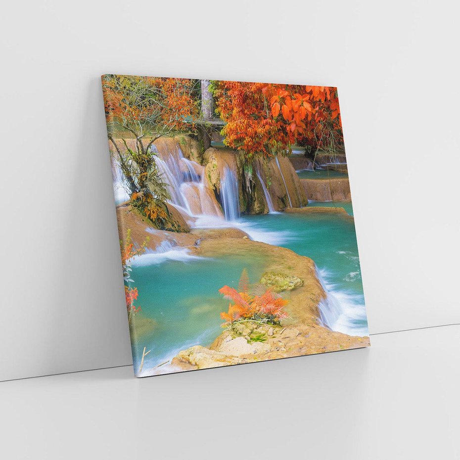 Obraz na płótnie 50x50 - Urok laotańskiego wodospadu - Laos, Azja