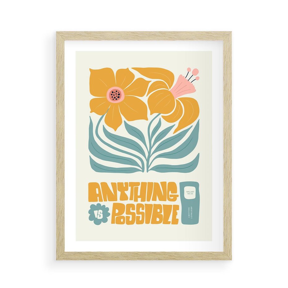 Plakat w ramie 50x70 - Kolorowa Harmonia - sztuka nowoczesna, pastelowe kwiaty - rama drewno