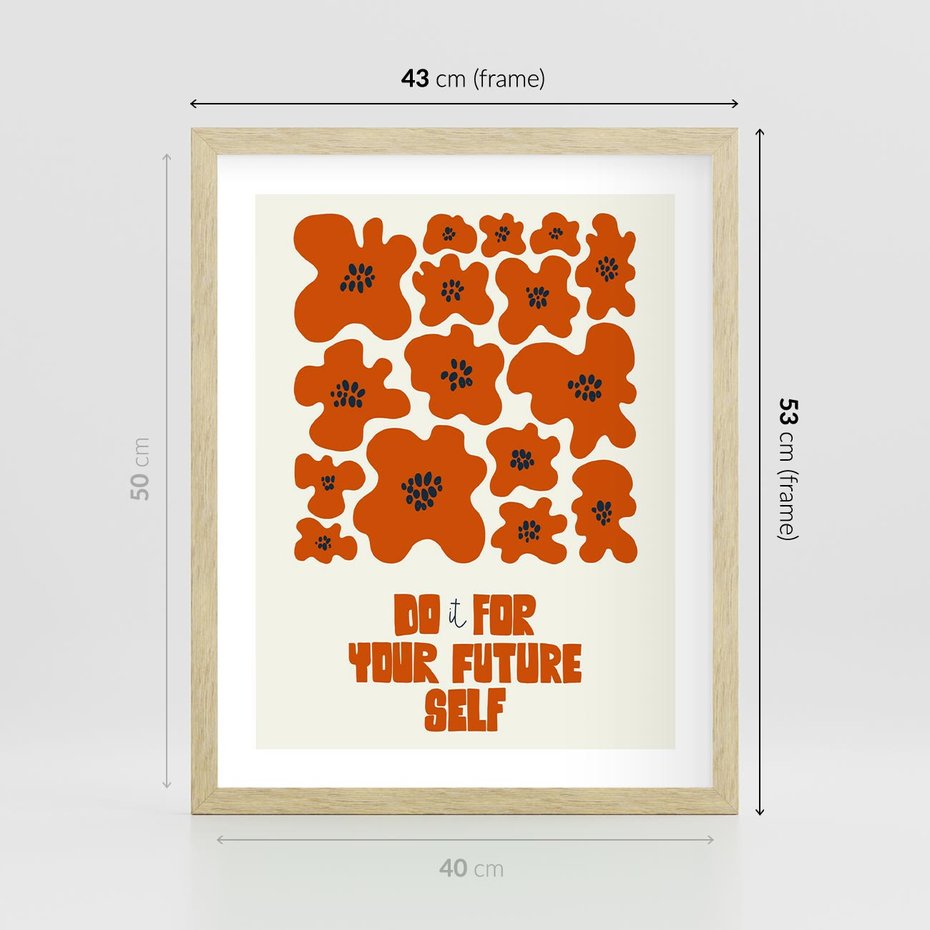 Plakat w ramie 40x50 - Taniec Kolorowych Promieni - self care, kompozycja kwiaty - rama drewno