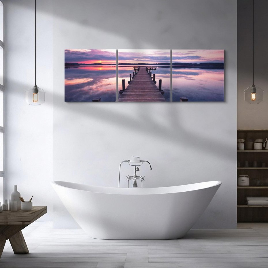 Obraz na płótnie 120x40 - spotkanie przy molo - jezioro, molo