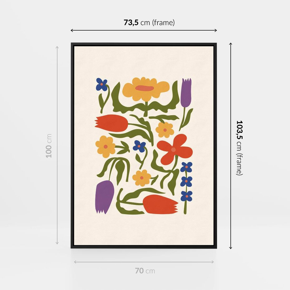 Obraz w ramie 70x100 - Minimalistyczna Harmonia - kwiaty, sztuka nowoczesna - rama czarna
