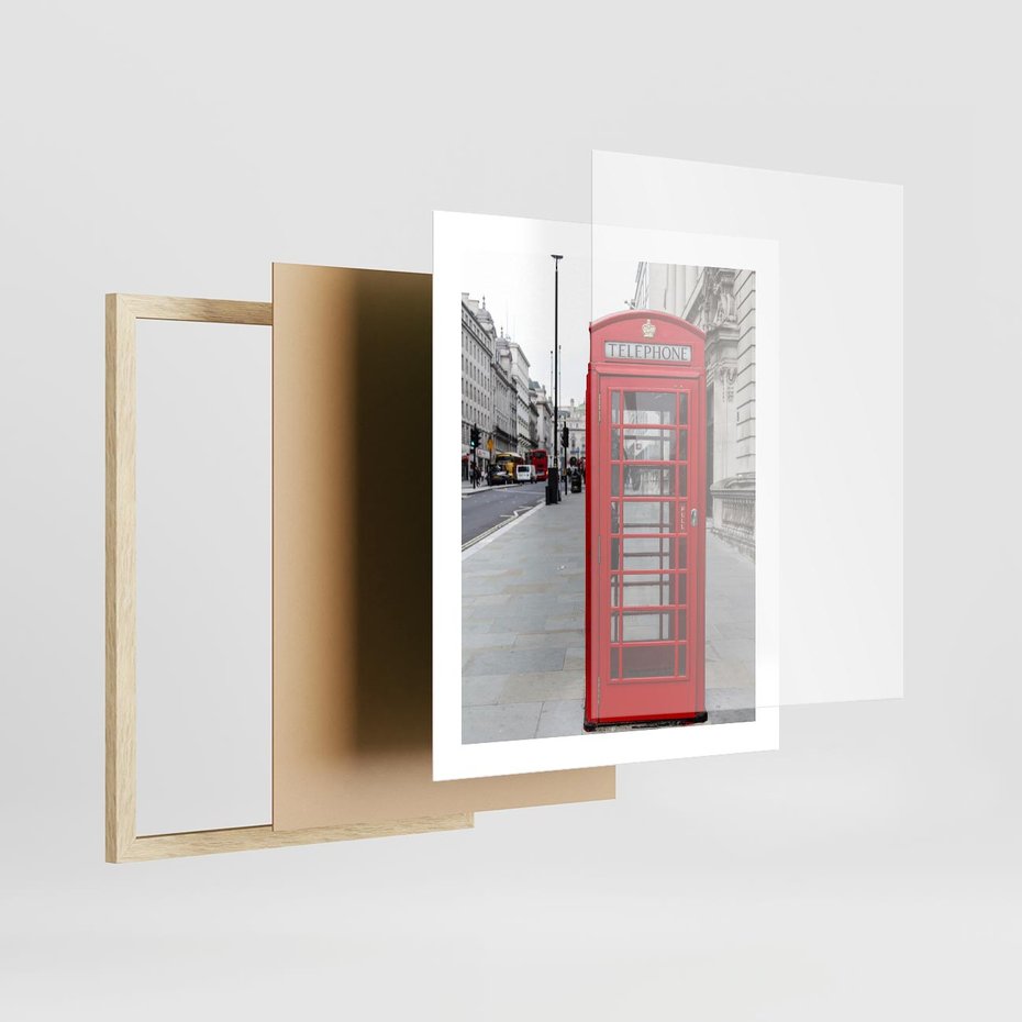 Plakat w ramie 40x50 - Londyńska budka w perspektywie - budka, Londyn - rama drewno