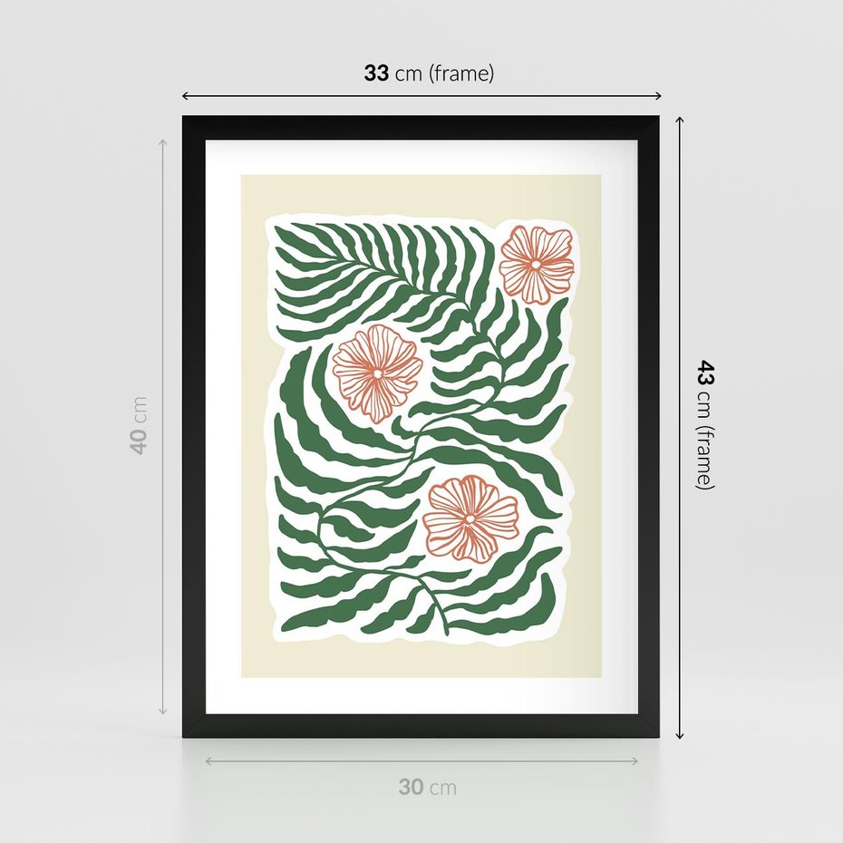 Plakat w ramie 30x40 - Migocące Wzory - abstrakcyjna kompozycja, paprocie - rama czarna