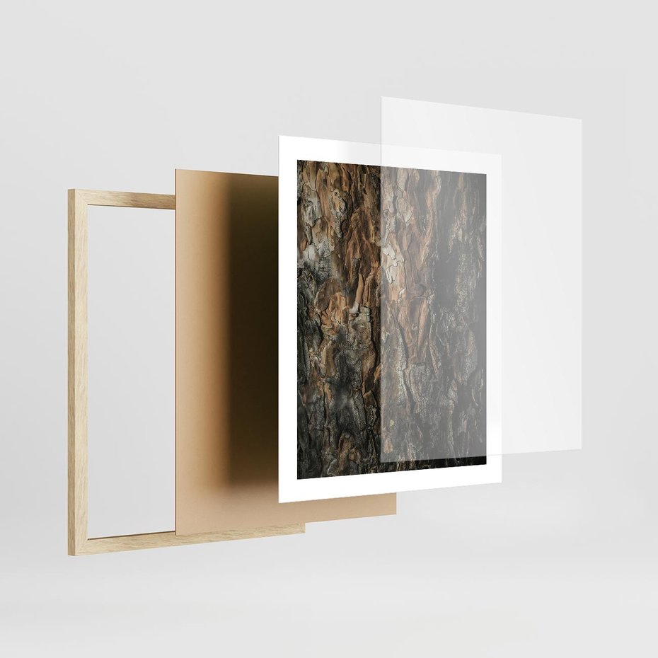 Plakat w ramie 40x50 - Tekstura Drewna: Zbliżenie - zbliżenie na pień drzewa, tekstura - rama drewno